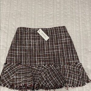 Francesca’s Multicolor Red Gold Tweed Mini Skirt